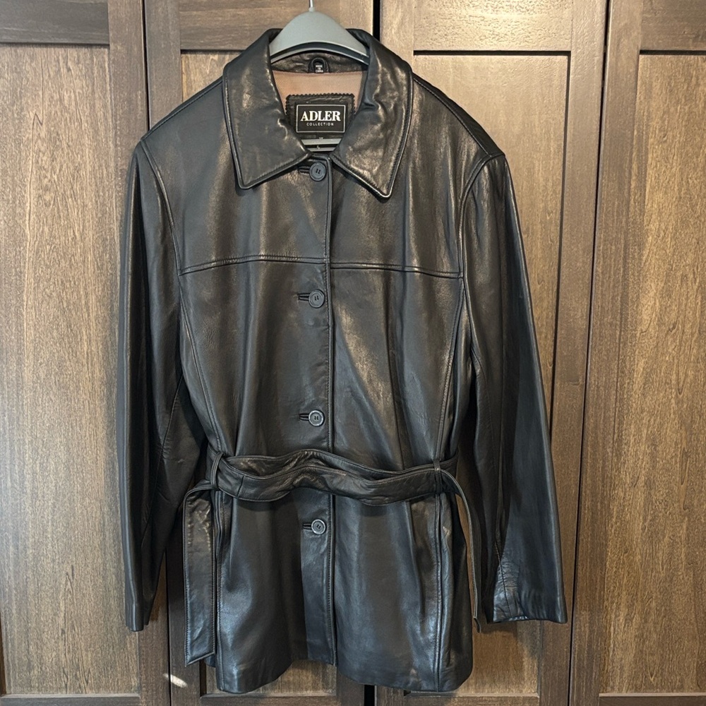 Adler Collection Men’s Size 3XL Black Lambskin Leather Lined Button Front Jacket